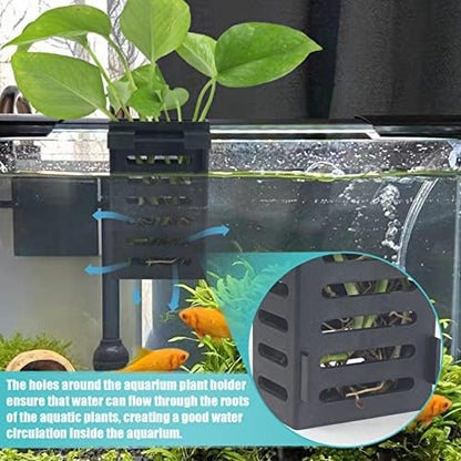 4 Pcs Aquarium Plant Holder, Fish Tank Plant Holder with Hooks and Suction Cups, Aquarium Planter Cups for Emersed Plants, Suitable for Aquatic Plant Cultivation and Water Feature Decoration.