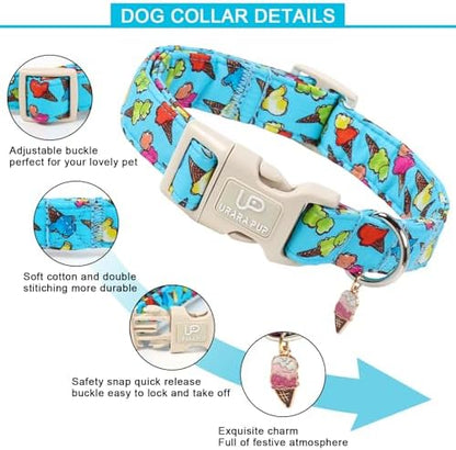 Summer Dog Collar, Colorful Icecream Cotton Dog Collar with Quick Release, Summer Collars for Small Medium Large Boys Dogs, Cute Durable Comfortable Pet Collars