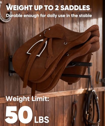 Queension Wall Mounted Saddle Rack with Pad Bar for Horses Saddles, Black