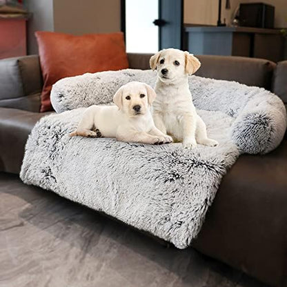 Calming Dogs/Cats Bed Mats, Dog Pad Washable Removable Couch Cover, Plush Long Fur Mat for Pets, Waterproof, Perfect for Small, Medium and Large Dogs and Cats (Gradient Gray, 36"x31"x 5.0")