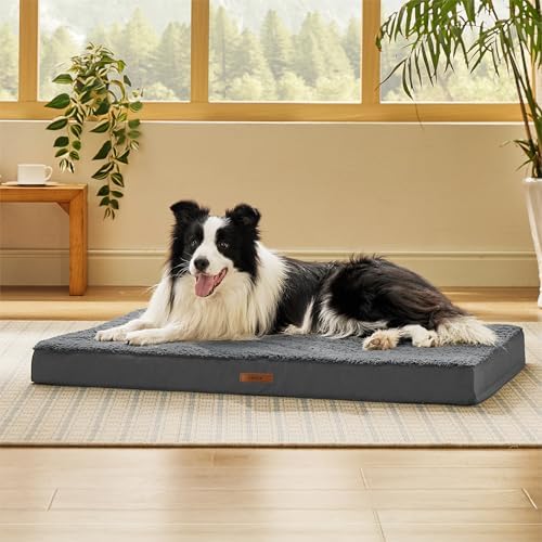 LE SURE Egg Crate Foam Plush Dog Bed Cover, Large 36x27x3in, Dark Grey