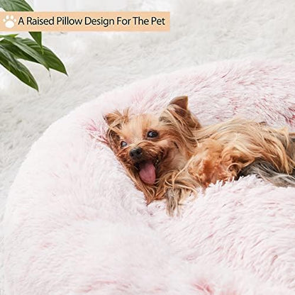 WNPETHOME Medium Pink Round Calming Dog Bed Cat Bed for Comfy Sleep