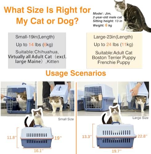 Pets Carrier,Kennel,19in,Long,Hard-Sided,for Cat up to 14lb,Suit for Airline/Road Travel (Blue, Small)