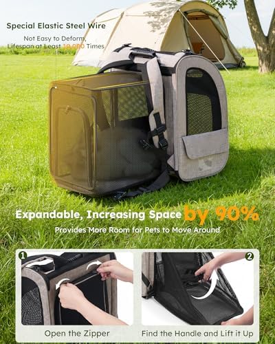 pecute Cat Backpack Expandable, Dog Carrier Backpack Breathable, Large