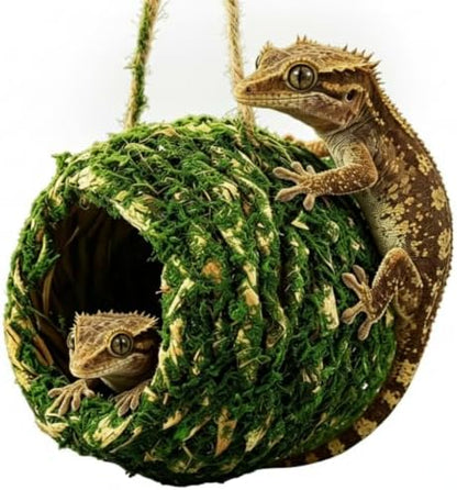 Mossy Caves Hideout, Crested Gecko Tank Accessories, Green Cave Hide Made with Natural Moss for Reptiles and Amphibians, Hide for Crested Gecko, Terrarium & Vivarium Decor
