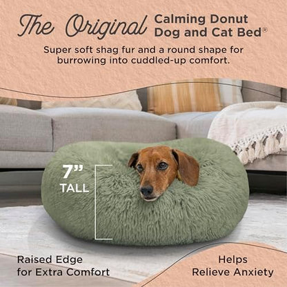 Best Friends by Sheri The Original Calming Donut Dog Bed for Small Dogs up to 25 lbs, Shag Faux Fur, Sage Green, 23" x 23"