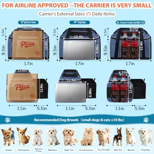 Petskd Top and Side Expandable Small Pet Carrier Airline Approved, Blue
