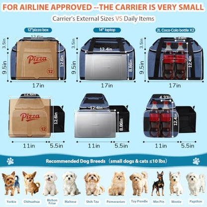 Petskd Top and Side Expandable Small Pet Carrier Airline Approved, Blue