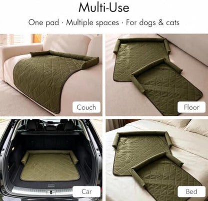 Calming Dog Couch Bed with Head Support, Waterproof Sofa Cover, Green, S
