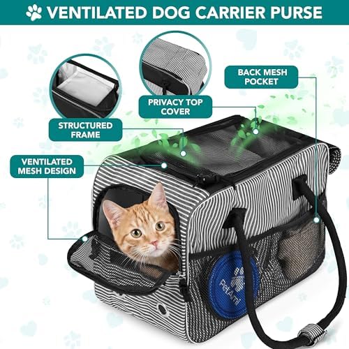 PetAmi Small Dog Purse Carrier with Pockets, Airline Approved, Stripe Black