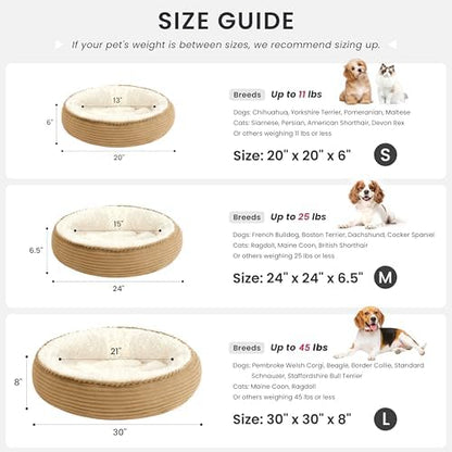 Love's cabin Round Donut Cat and Dog Cushion Bed, 20in Pet Bed for Cats or Small Dogs, Anti-Slip & Water-Resistant Bottom, Super Soft Durable Fabric Pet beds, Washable Luxury Cat Dog Bed Stripe Camel