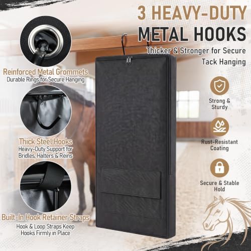 Horse Bridle Bag, 600D Oxford Waterproof Tack Organizer with 3prong Hook