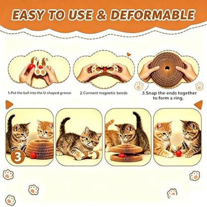 Kitty Curls Cat Toy, Magnetic Magic Organ Cat Scratch Board, Foldable Cat Accordion Toy, Interactive Track Scratcher Pad with Toy Catnip Bell, Durable Eco-Friendly Ring for Play, Chase & Scratch