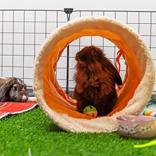 Rabbit Hideout Tunnel, Soft Fleece Foldable Bunny Tube Nest Indoor