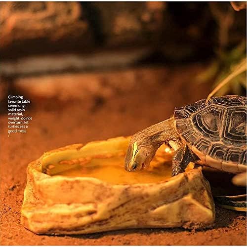 Reptile Water Dish,Resin Reptile Rock Food Feeder Bowl, Water and Food Bowl,Terrarium Decor for Leopard Gecko, Lizard,Spider,Turtle,Scorpion, Chameleon,Hermit Crabs (L, Yellow)