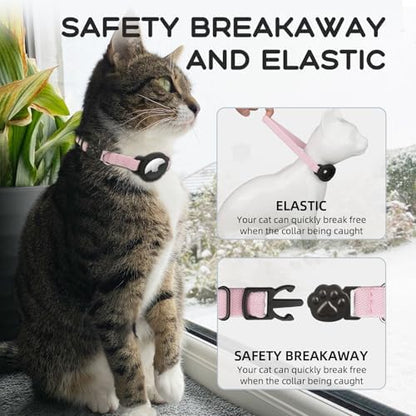 AirTag Cat Collars, Stretchy Collar with Apple Air Tag Holder and Bell