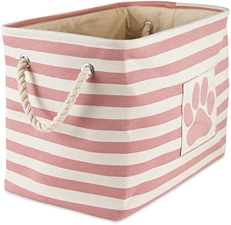 Bone Dry Pet Storage Collection Striped Paw Patch Bin, Rose, Small Rectangle