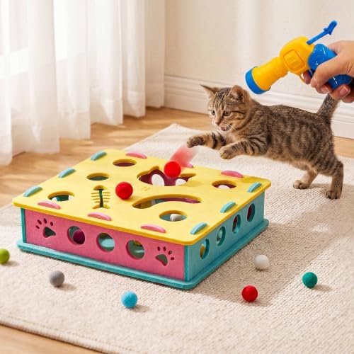 21 Pcs Interactive Cat Toys for Indoor Cats, Cat Puzzle Box with Rechargeable Automatic Ball, Hanging Toy, Plush Mice and Balls 3-in-1 Kitten Toys for Indoor Bored Kittens