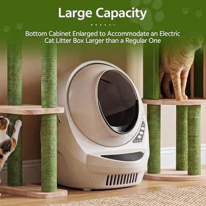 Wood Cat Tower for Self-Cleaning Litter Box, with Faux Plant, 58In