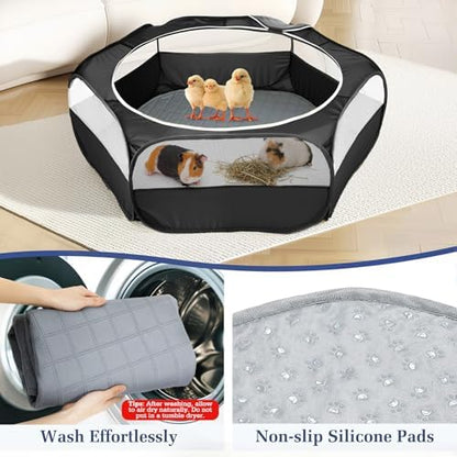 Pawaboo 2-in-1 Small Animals Playpen with Pad, Black+Gray
