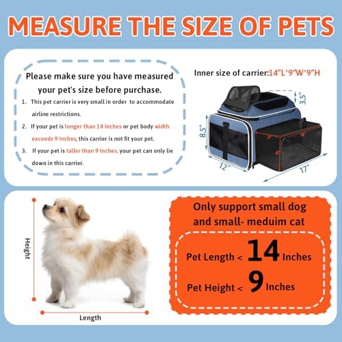 Petskd Top & Side Expandable Small Pet Carrier with Wheels Airline Approved