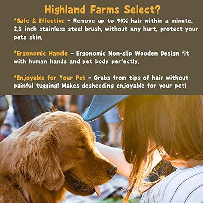 Deshedding Grooming Tool for Dogs, Cats & Horses, Ergonomic Design Wood Groom Brush, Professional Pet Groomer, Painlessly Remove for Short & Long Hair, Fur & Dirt - 2.5 Inches