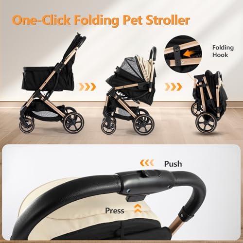 Pet Stroller for Small Medium Dogs Cats, Lightweight Foldable Dog Stroller with Leashes,Spacious Storage, Cup Holder for Puppy Senior Pets Walking,Vet Visits (Gray, Standard)