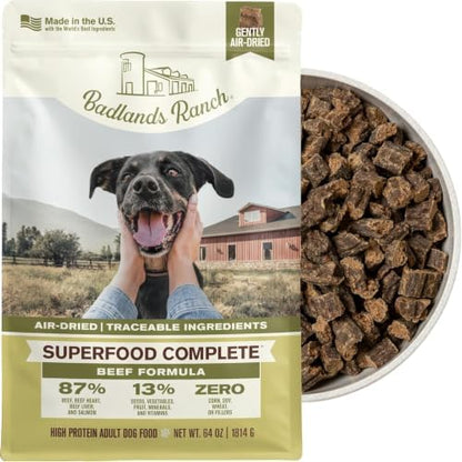 BADLANDS RANCH Air-Dried Beef Dog Food, 87% Real Meat, 64 oz
