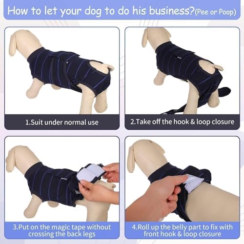 Kuoser Dog Surgery Recovery Suit, Soft Breathable Dog Recovery Suit for Female Spay Male Nueuter, Anti Licking Puppy Onesie Pet Surgical Suit for Dogs Abdominal Wounds Skin Disease, Blue Strips XS