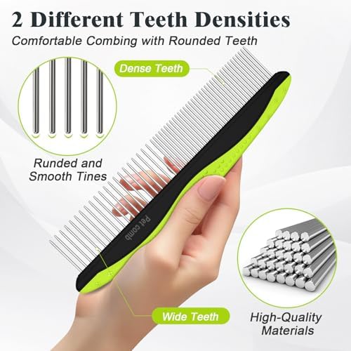 2PCS Self Cleaning Slicker Brush & Dog Comb - Skin Friendly Deshedding Grooming Tool for Dogs, Cats and Small Animals, Professional Deshedding Dematting Tool for Long and Short Haired Pets (Green)