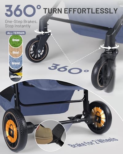Dog Stroller for Medium & Large Dogs Up to 66 lbs, Pet Stroller for 2 Small Dogs with Adjustable Handle & Canopy, Sun Shades, Storage Organizer, Foldable & Ventilated,Navy Blue