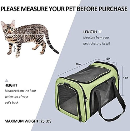 Henkelion Large Cat Carriers Dog Carrier Pet Carrier for Large Cats Dogs Puppies up to 25Lbs, Big Dog Carrier Soft Sided, Collapsible Travel Puppy Carrier - Large - Green