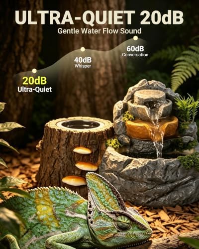 Reptile Water Fountain 700ML with Food Dish for Geckos, Bearded Dragons