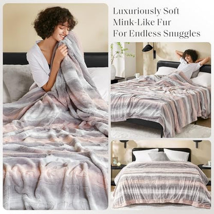 Madison Park Zuri Ultra Soft Faux Fur Twin Blanket Reversible, Blush/Grey
