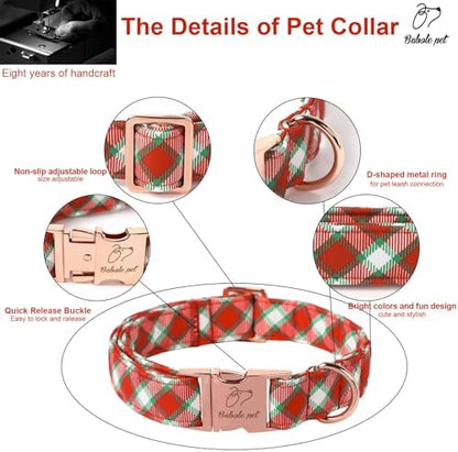 Christmas Dog Collar for Large Dogs - Christmas Red Green Plaid Dog Collars, Adjustable Heavy Duty Pet Winter Holiday Collar with Metal Buckle L