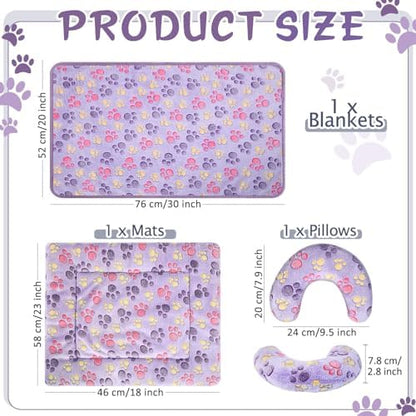 Namalu Cat Bed Mat with Soft Blanket and Pillow for Indoor Cats Cute Print Washable Crate Mat Fleece Warm Blanket Fluffy Pet Calming Half Donut U Shaped Neck Pillow for Small Dogs and Cats