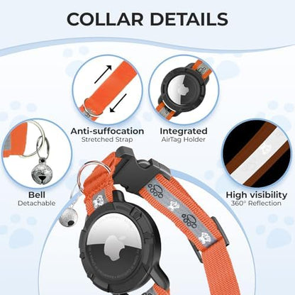 Breakaway AirTag Cat Collar, Reflective Cat Tracker Collar with Bell