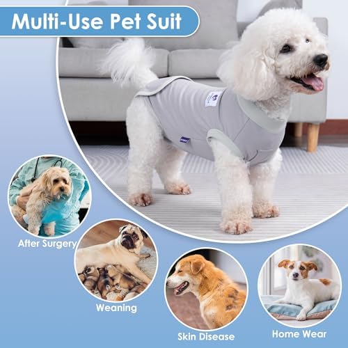cyeollo 2pack Surgery Recovery Suit for Dogs Cats Soft Breathable Female Male Pet Bodysuit After Surgery for Spay, Neuter, Surgical Recovery Onesie Shirt for Medium Large Dogs, Blue & Grey, XL