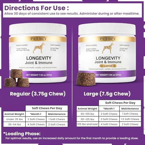 Petscy Longevity Hip & Joint + Immune Support for Dogs - Large (7.5g Chew) - High Dose Glucosamine, MSM, Chondroitin, Green Lipped Mussel, Omega 3, Probiotics - 30 Chews (Large Dogs)