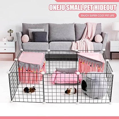 Guinea Pig Hideout - Guinea Pig Corner Hideout, Four-Sided Fringes, Square Top and Washable Hides, Ideal Hides for Small Pets, No Metal Fences, Pink