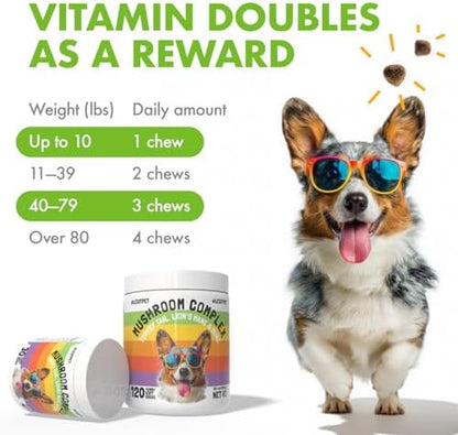 Mushroom Complex Treats for Dogs with Reishi, Shiitake, and Turkey Tail Mushrooms for Cognition and Immune Boosting Supports Digestive Health and Reduces Inflammation DHA EPA Turmeric Kelp (120pcs)