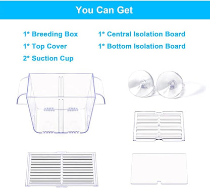 DaToo Fish Breeding Box Aquarium Holding Tank Transparent Fish Isolation Box Acclimation Hatchery Incubator Breeder for Betta Shrimp Clownfish Guppy Small