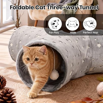 Tempcore 3-Way Cat Tunnel Toy, Collapsible, Self-Luminous Tube for Cats
