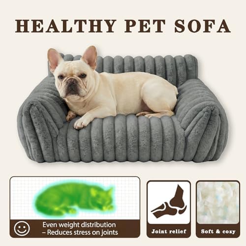 Dog Couch for Indoor Dogs,Cute Dog Bed Cover Fully Removable and Machine Washable, Supportive Faux Rabbit Fur Dog Sofa with Non-Slip Base, Dog Friendly Couch