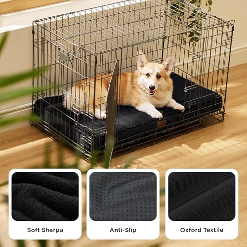 Bedsure Washable Dog Crate Bed for Large Size with Comfy Sherpa,35x22 Black