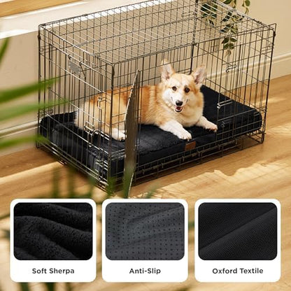 Bedsure Washable Dog Crate Bed for Large Size with Comfy Sherpa,35x22 Black