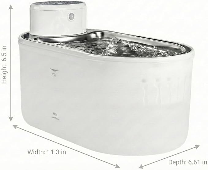 Cat Water Fountain Stainless Steel & Cordless Dog Water Fountain, Automatic Pet Water Dispenser Bowl, Wireless 30-Day Battery, 20dB Ultra-Quiet, for Cats & Small/Medium Dogs, 3L/108oz