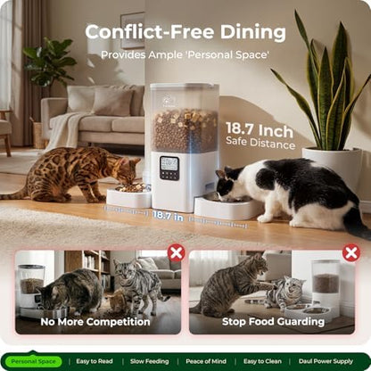 Frienhund Timed Automatic Cat Feeder 2 Cats with Slow Feed: Dual Automatic Dog Feeder with Information Visualization, Programmable Auto Cat Food Dispenser for Multiple Pets,Detachable for Clean-29 Cup
