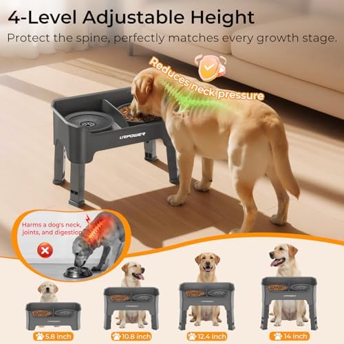 URPOWER Mess Proof Elevated Dog Bowls 4 Height Adjustable Raised Stand
