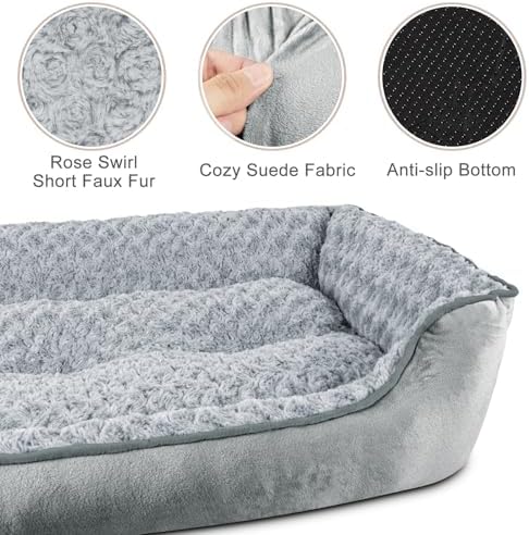 JOEJOY Rectangle Dog Bed for Large Medium Small Dogs - Washable Orthopedic Sofa Bed, Soft Breathable Puppy & Pet Cuddler, Durable Calming Dog Bed with Anti-Slip Bottom, Multiple Sizes, Grey